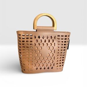 🤎 Tan Cutout Tote Bag | Wooden Handle Statement Purse 🤎